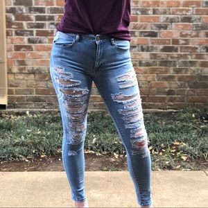 High rise distressed jeans